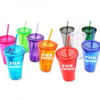 16 oz Plastic Tumbler With Straw