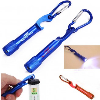 Portable Aluminum Bottle Opener LED Flashlight With Carabiner Portable Aluminum Bottle Opener LED Flashlight With Carabiner