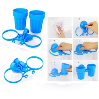 Plastic Sucker Double Toothbrush Cup with Holder Plastic Sucker Double Toothbrush Cup with Holder
